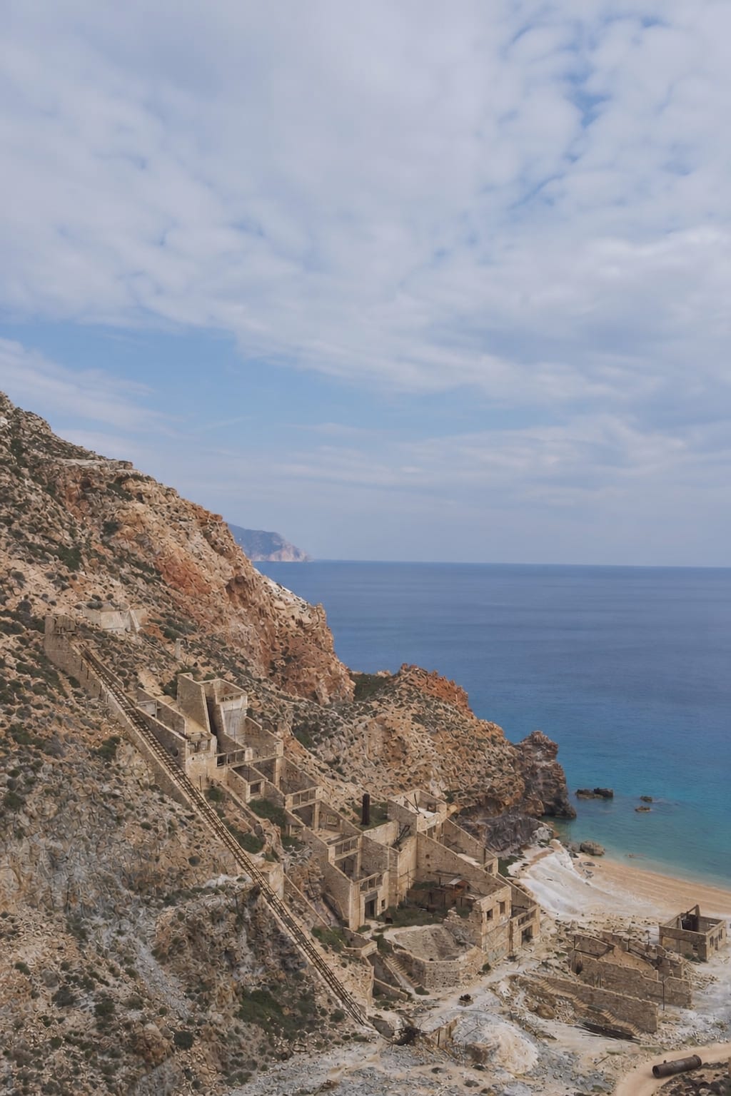 View of the abandoned Thiorichia Sulphur Mine in Milos.