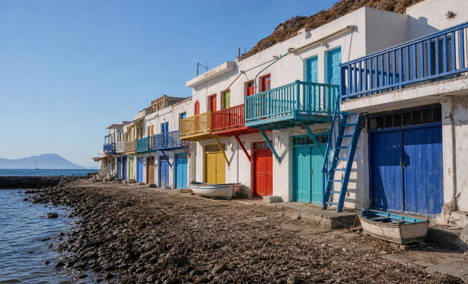 Klima village waterfront on the island of Milos.