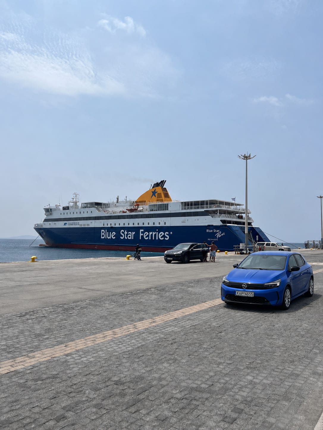 Mykonos ferry port with vehicle access for island arrivals.