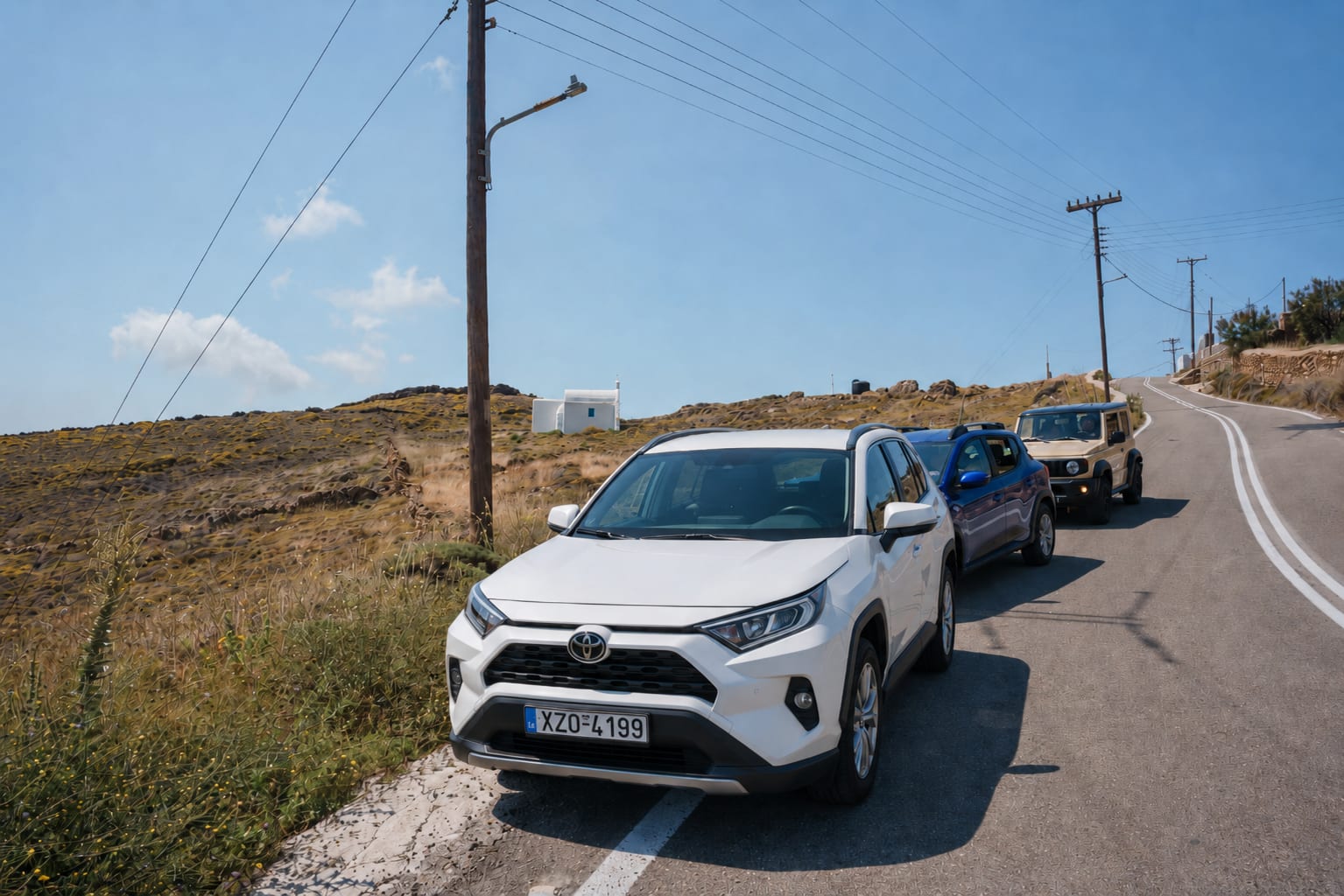 Rental car route around the roads of Mykonos island.