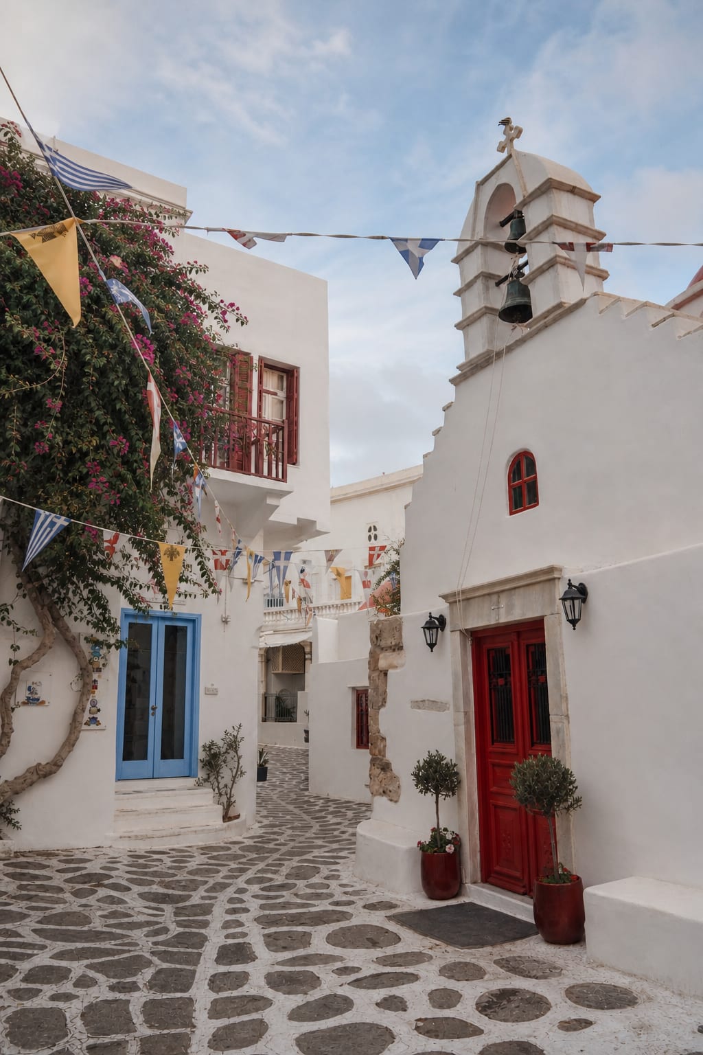 Mykonos old town streets accessible by rental car.