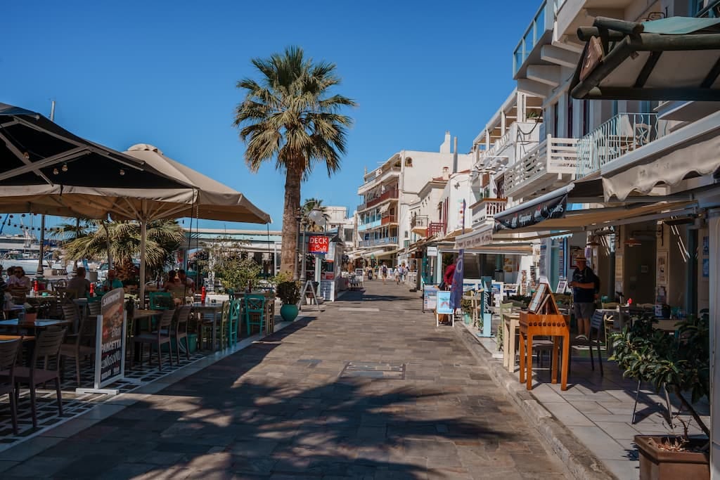 Rental car offices in Chora, the main town of Naxos