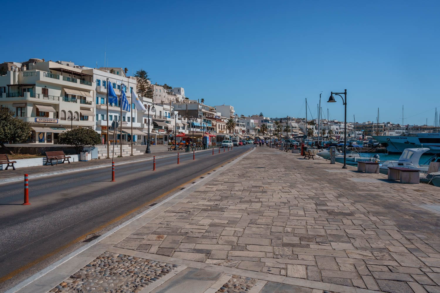 Naxos Marina with boats in the harbor area