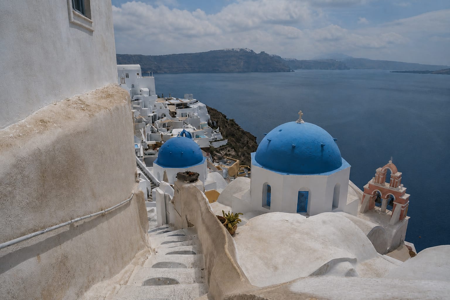 Whitewashed buildings and caldera views in Oia, Santorini