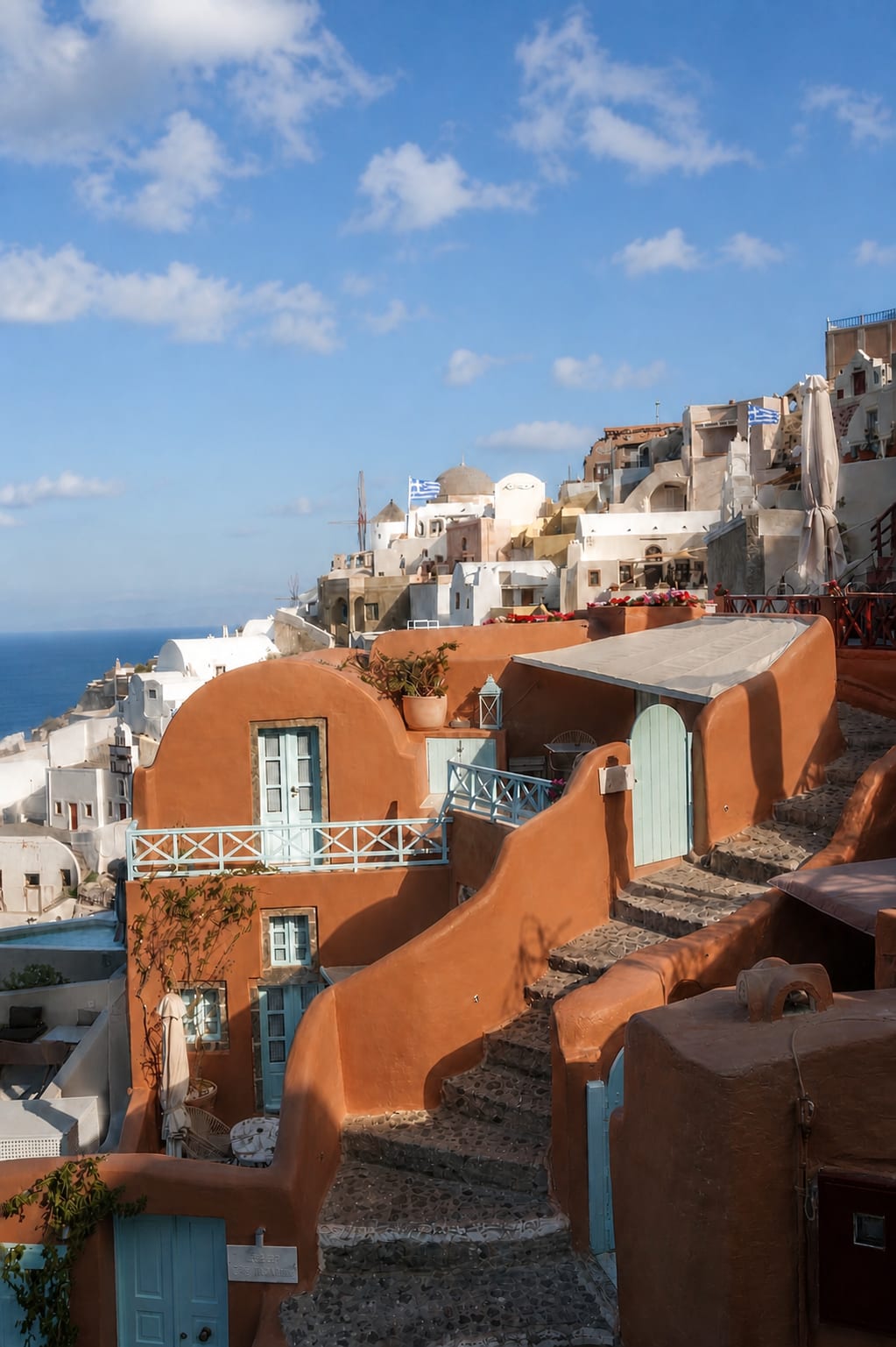 Kastro Houses and surrounding whitewashed architecture in Oia, Santorini
