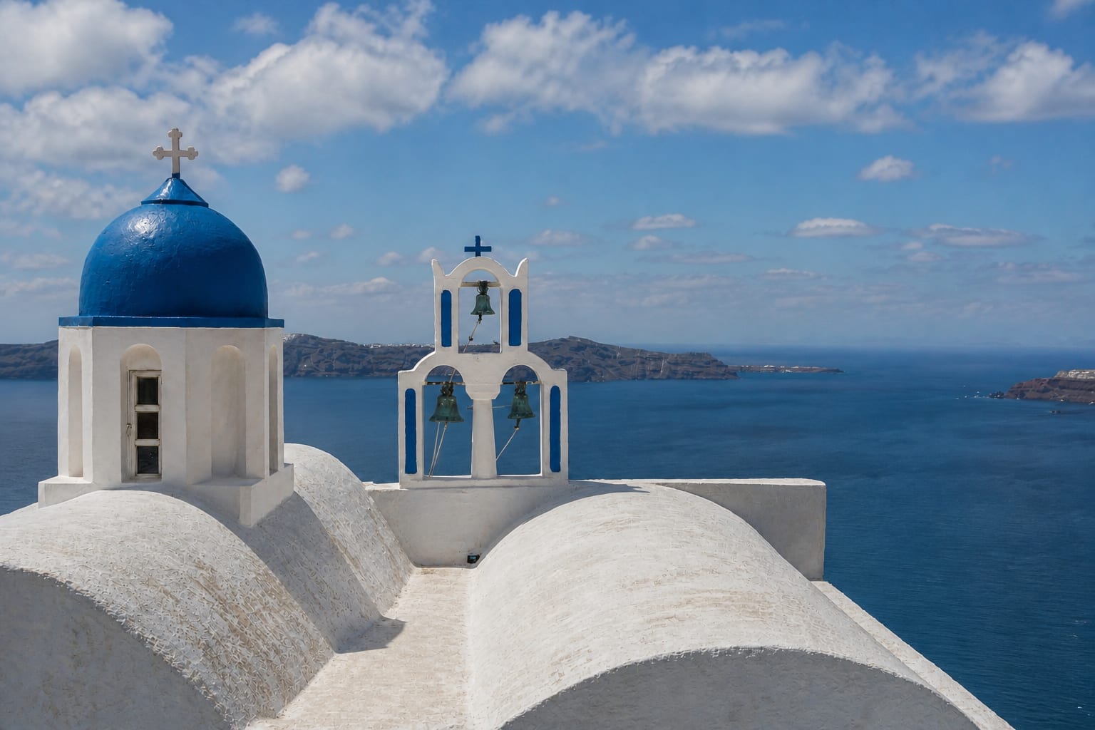 Narrow village streets and whitewashed houses in Imerovigli, Santorini