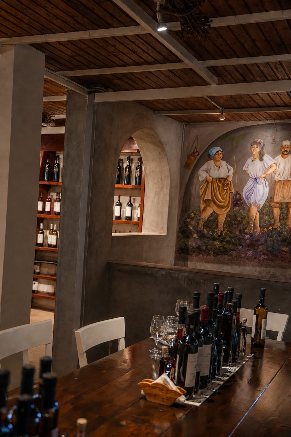 Santorini wine tour at a local winery with vineyard views