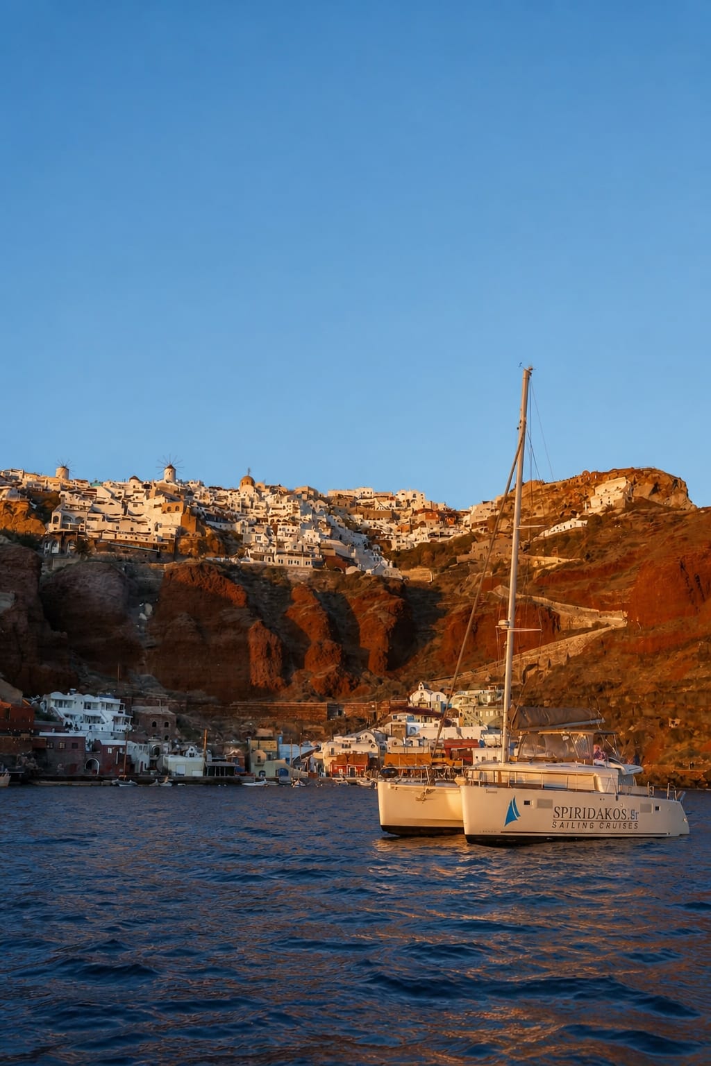 Santorini sunset cruise with coastal views around the island