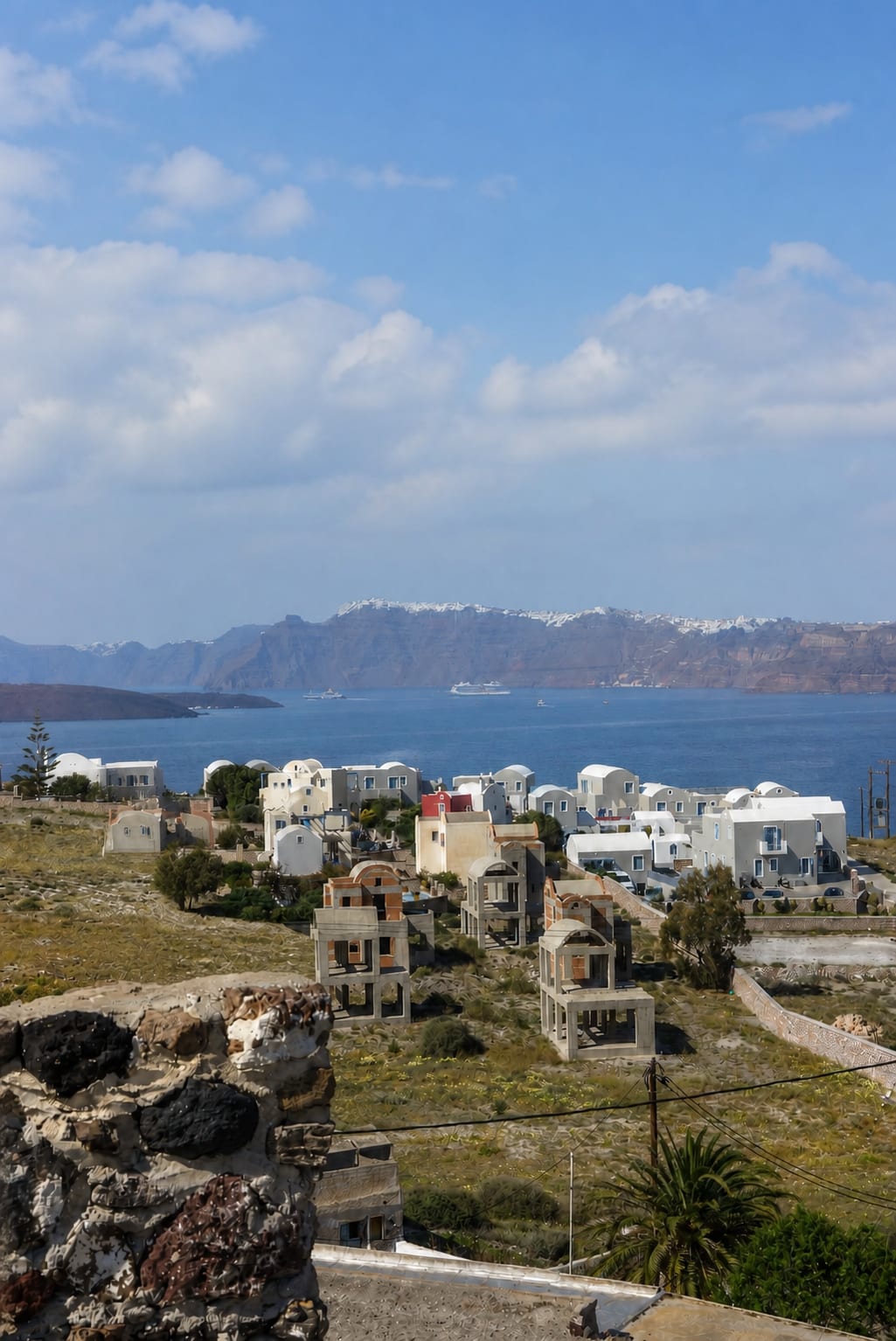 Akrotiri village on Santorini with traditional island scenery