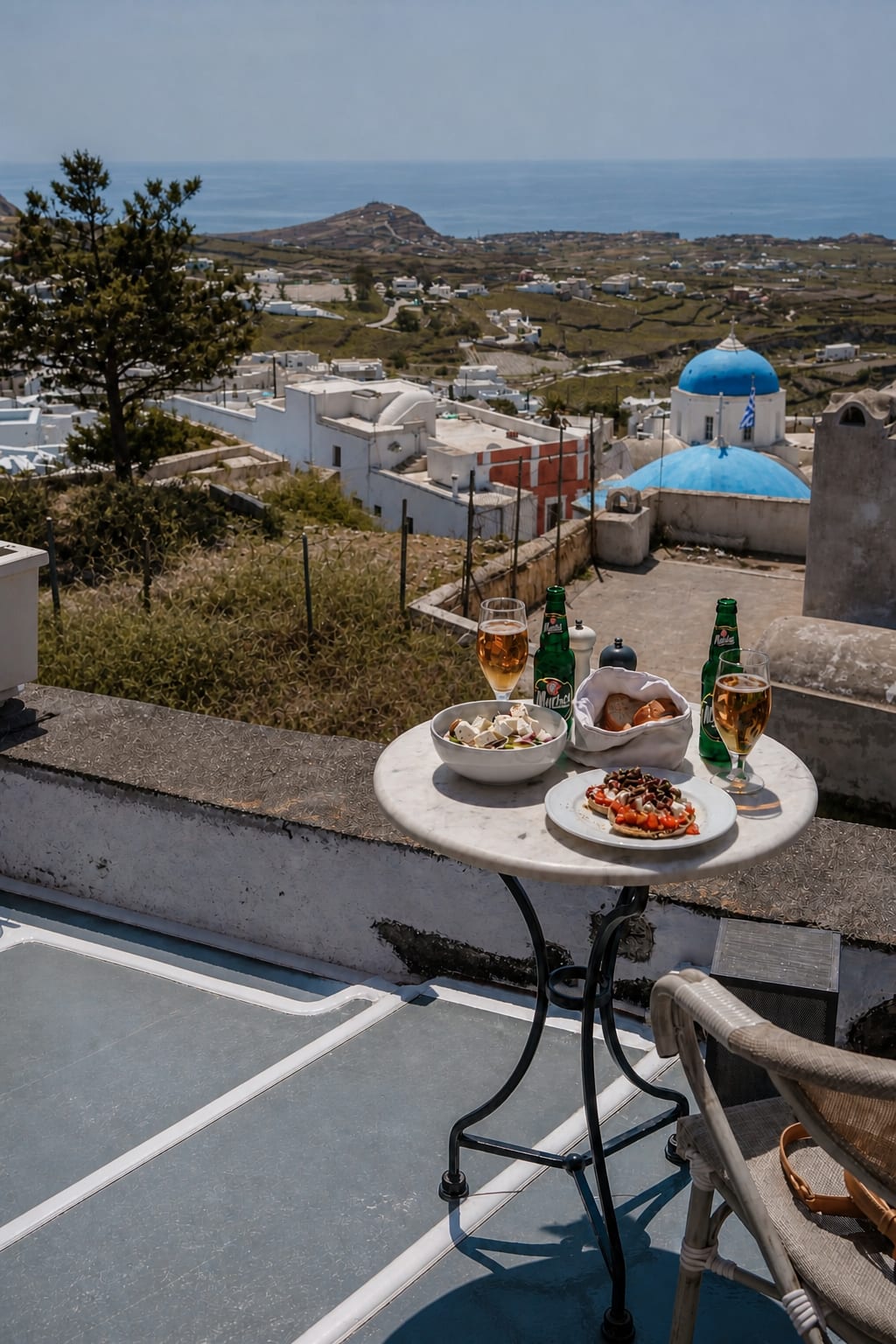 Pyrgos village with classic whitewashed architecture in Santorini